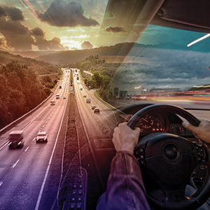 Busy highway and car dashboard