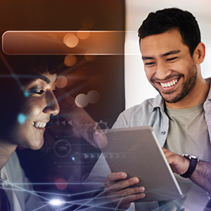 Two people connecting over devices