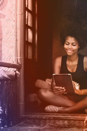 Remote worker on her device